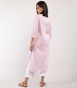 Pink Striped Cotton Kurta