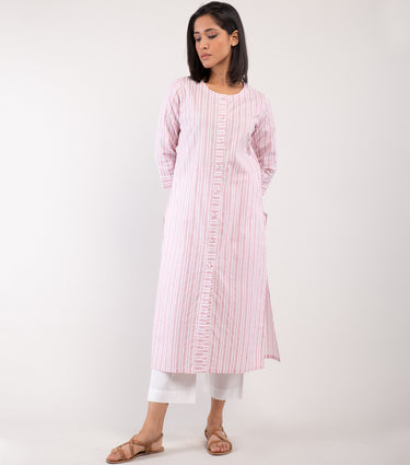 Pink Striped Cotton Kurta