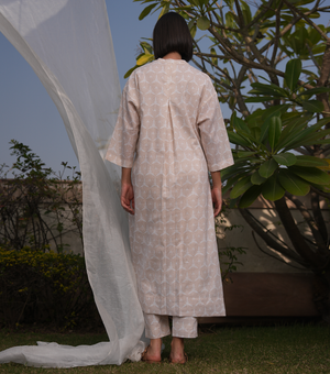 Beige Bliss Cotton Kurta Pant Set