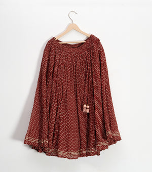 Maroon Printed Cotton Kurta & Skirt Set For Girls