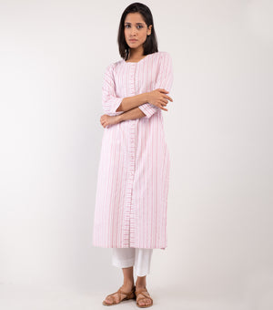 Pink Striped Cotton Kurta