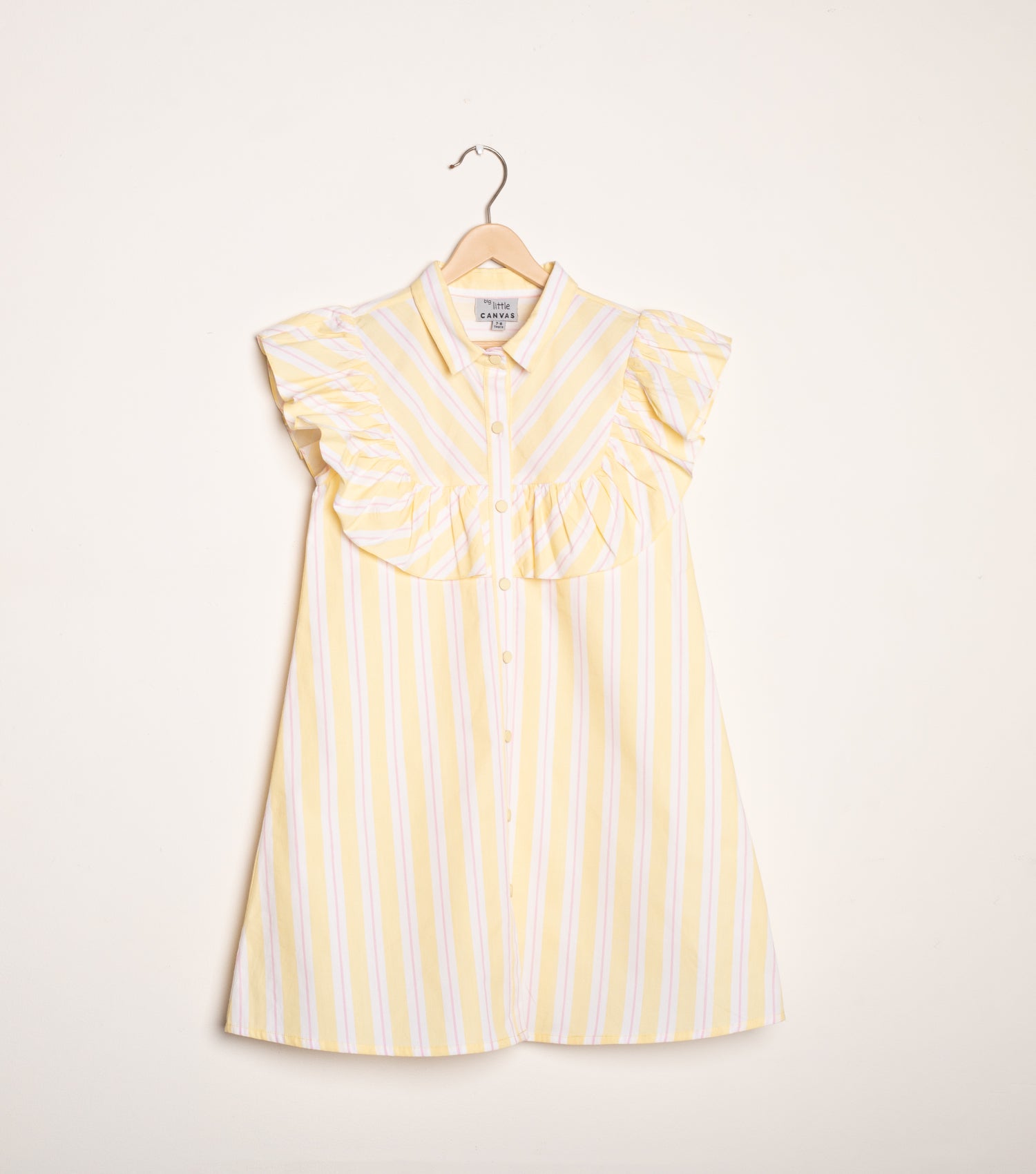 Yellow Striped Cotton A-line Dress