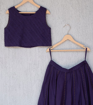 Purple Chanderi Blouse, Lehenga Skirt & Tissue Dupatta Set