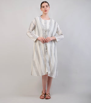 Ivory & Black Striped Woven Cotton Overlay and Dress