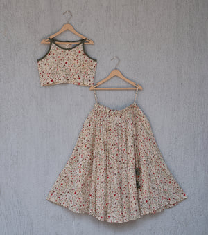 Summer Blossom Printed Skirt Set for Girls