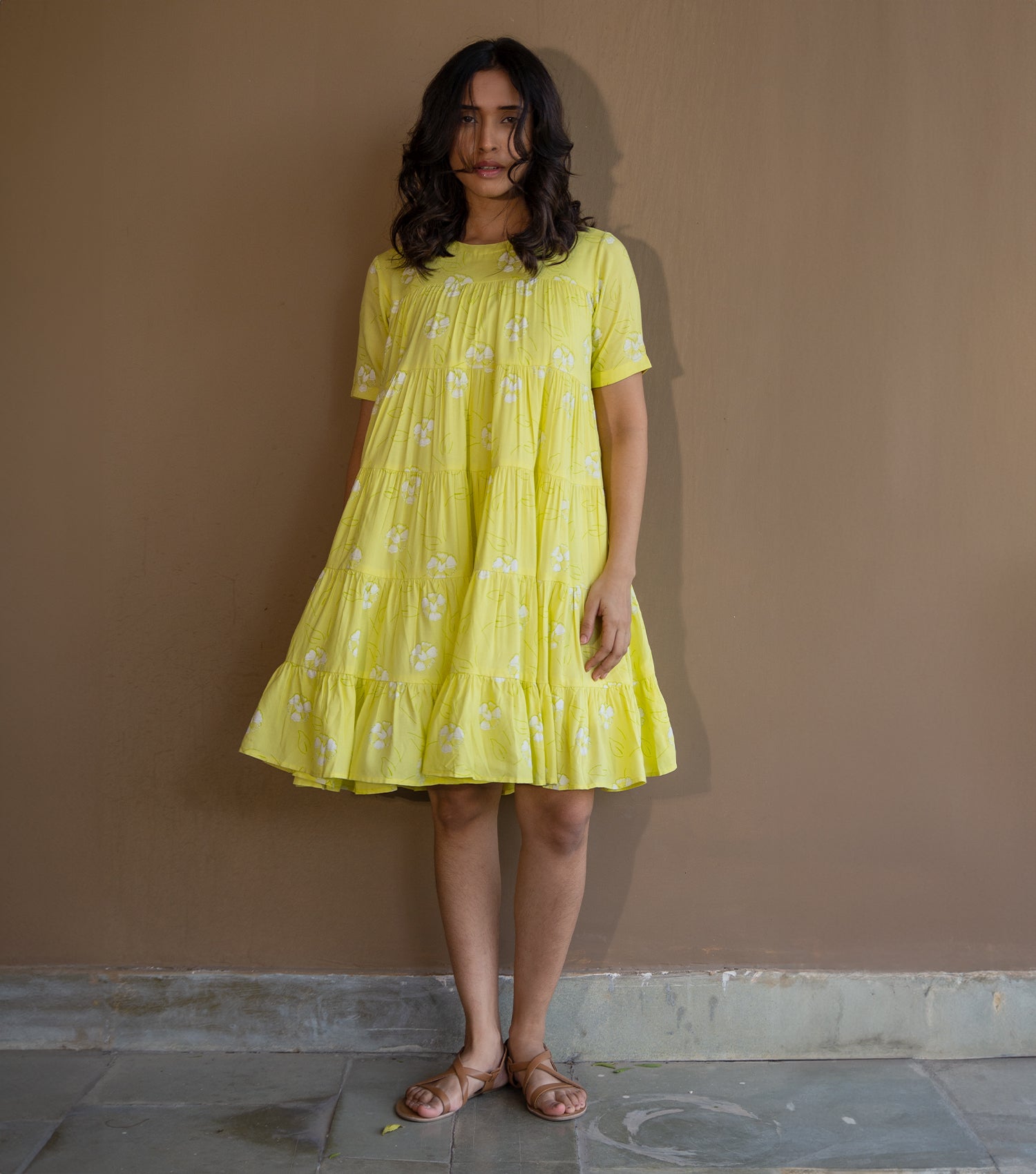 Lime Blossom Tiered Cotton Dress