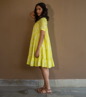 Lime Blossom Tiered Cotton Dress