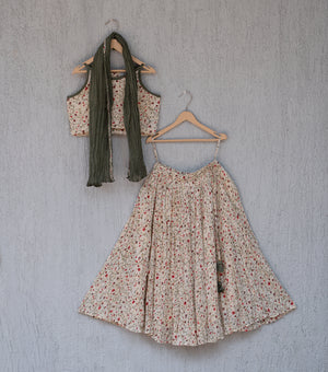 Summer Blossom Printed Skirt Set for Girls