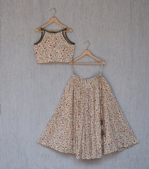 Summer Blossom Printed Skirt Set for Girls