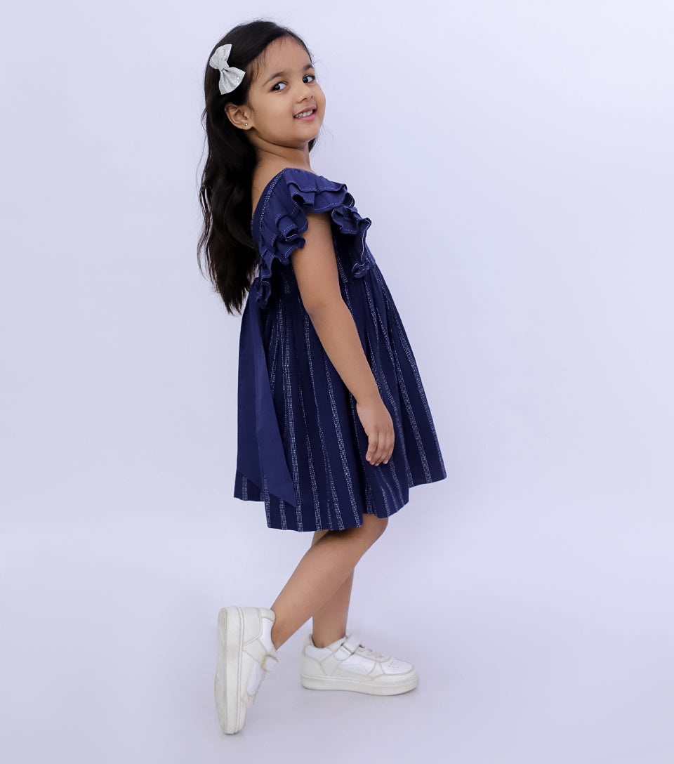 Nautical Breeze Navy Cotton Dress for Girls