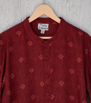 Maroon Cotton Silk Woven Kurta