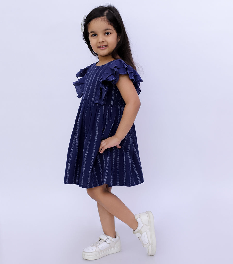 Nautical Breeze Navy Cotton Dress for Girls