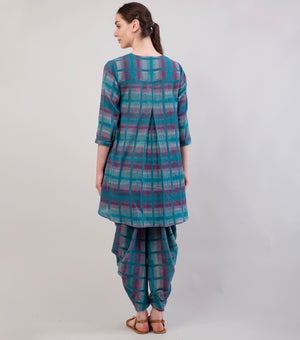 Teal Blue Printed Cotton Tunic & Dhoti Pants Set