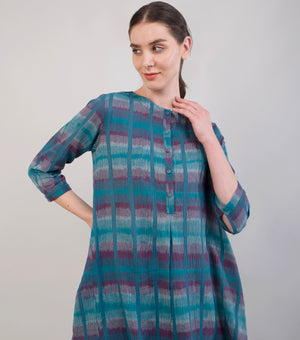 Teal Blue Printed Cotton Tunic & Dhoti Pants Set