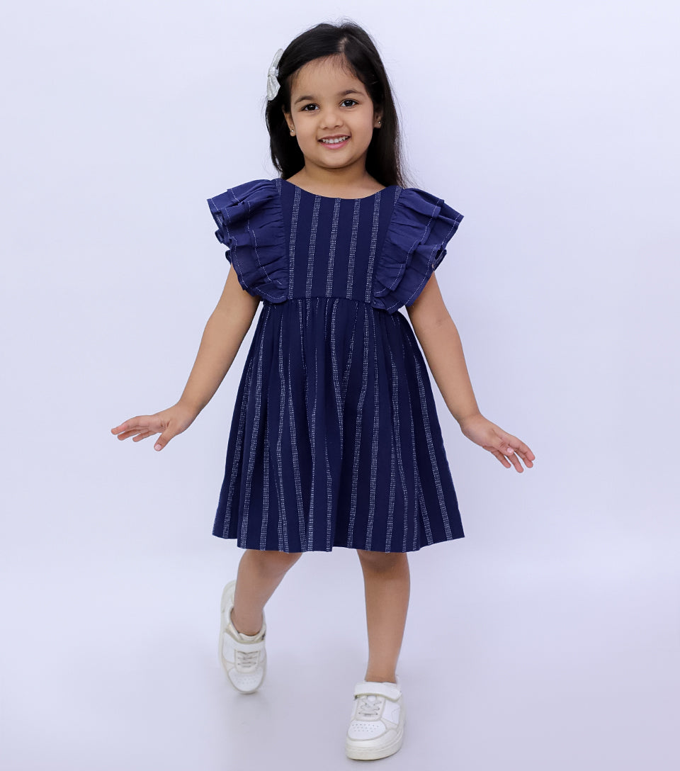 Nautical Breeze Navy Cotton Dress for Girls