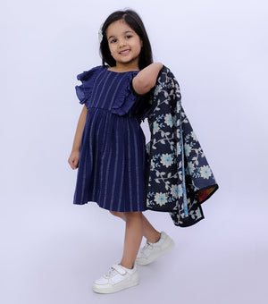 Black Vintage Cotton Kantha Jacket For Kids