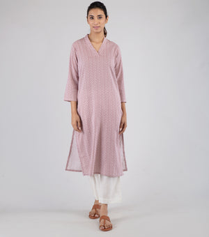 Rust Printed Cotton Kurta