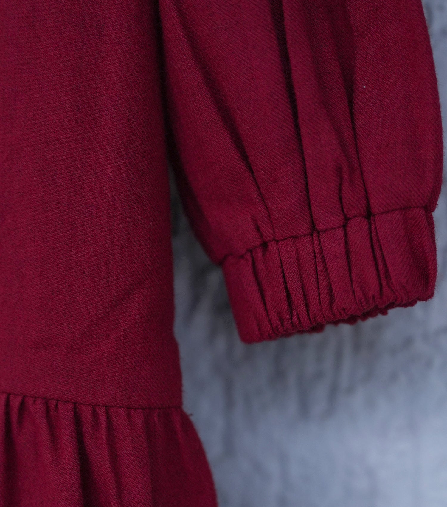 Maroon Woollen Dress for Girls with Smocking Detailing