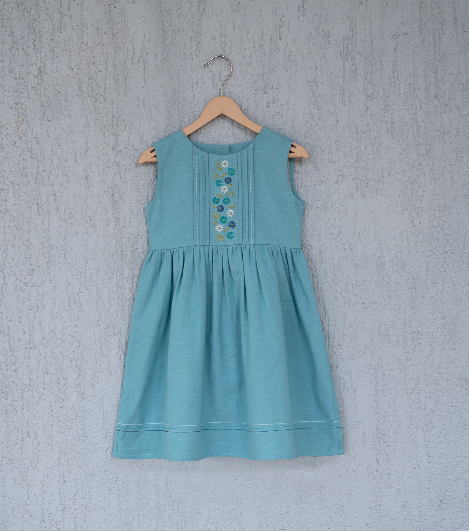 Blue Blossom Elegance Linen Dress For Girls