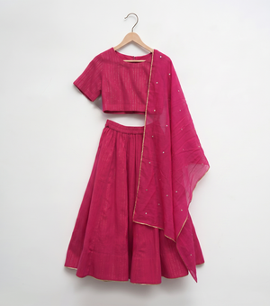 Magenta Lehenga Set with Embroidered Dupatta for Girls