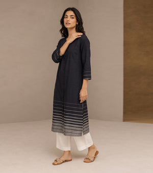 Black Woven Cotton Kurta