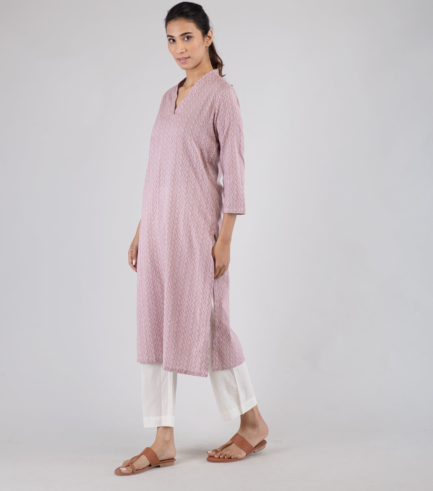 Rust Printed Cotton Kurta