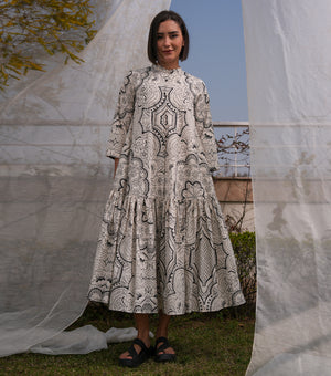 Monochrome Printed Poplin Dress