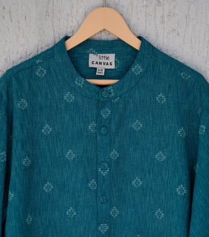 Teal Green Cotton Silk Woven Kurta