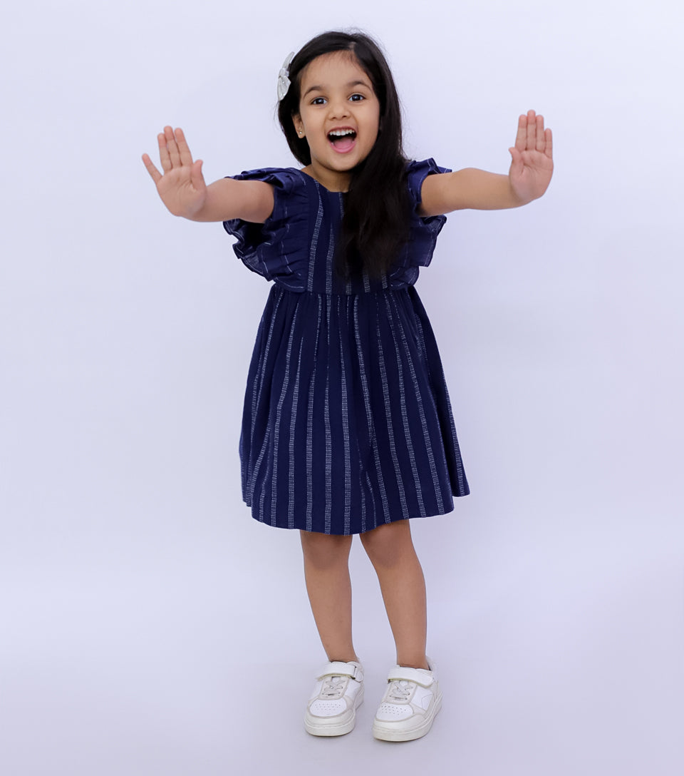 Nautical Breeze Navy Cotton Dress for Girls