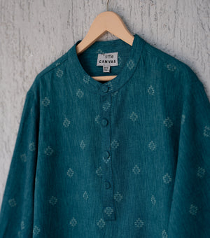 Teal Green Cotton Silk Woven Kurta