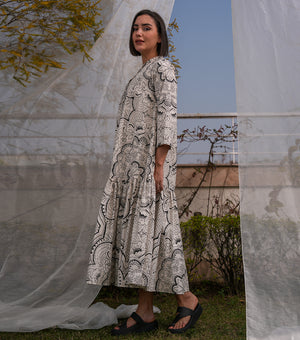 Monochrome Printed Poplin Dress