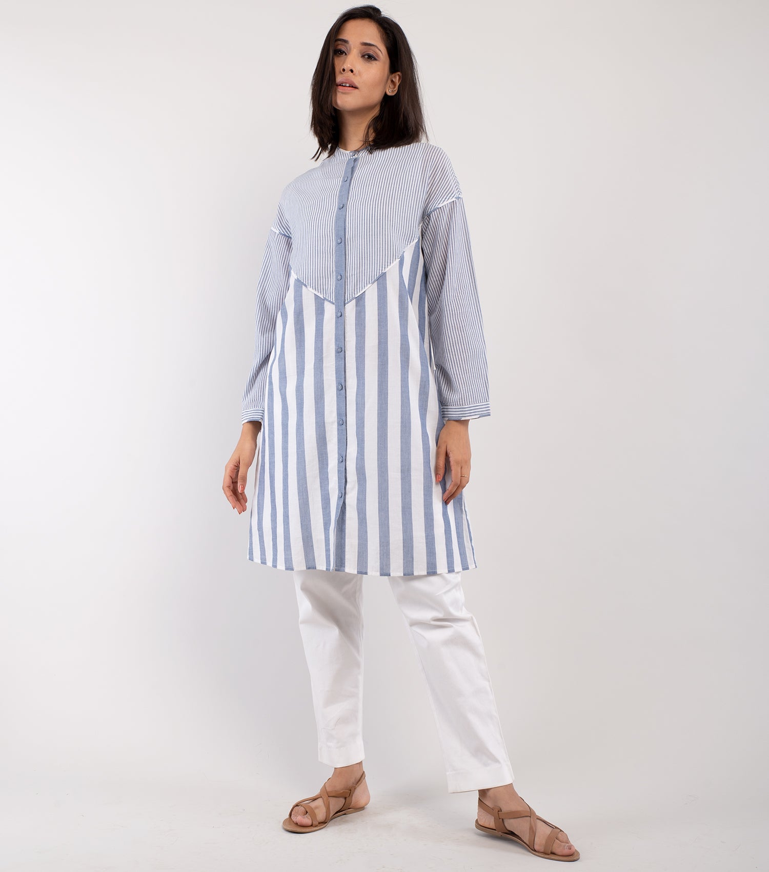 Blue & White Striped Cotton Tunic