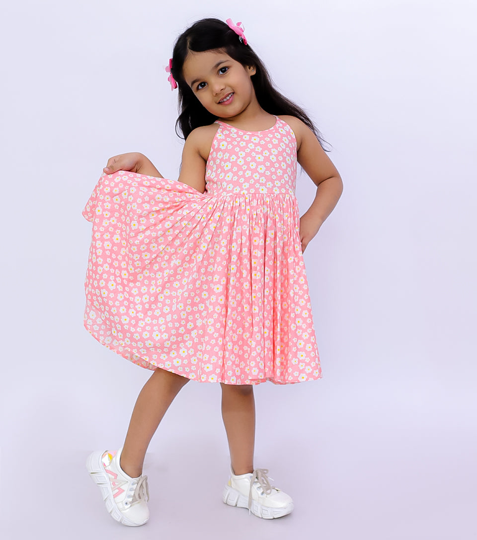 FLORAL BREEZE PINK SUMMER DRESS FOR GIRLS