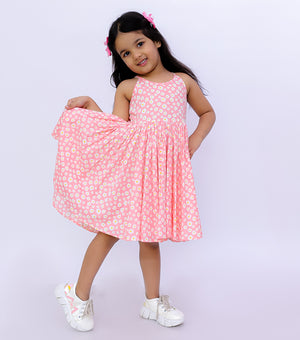 Floral Breeze Pink Summer Dress For Girls