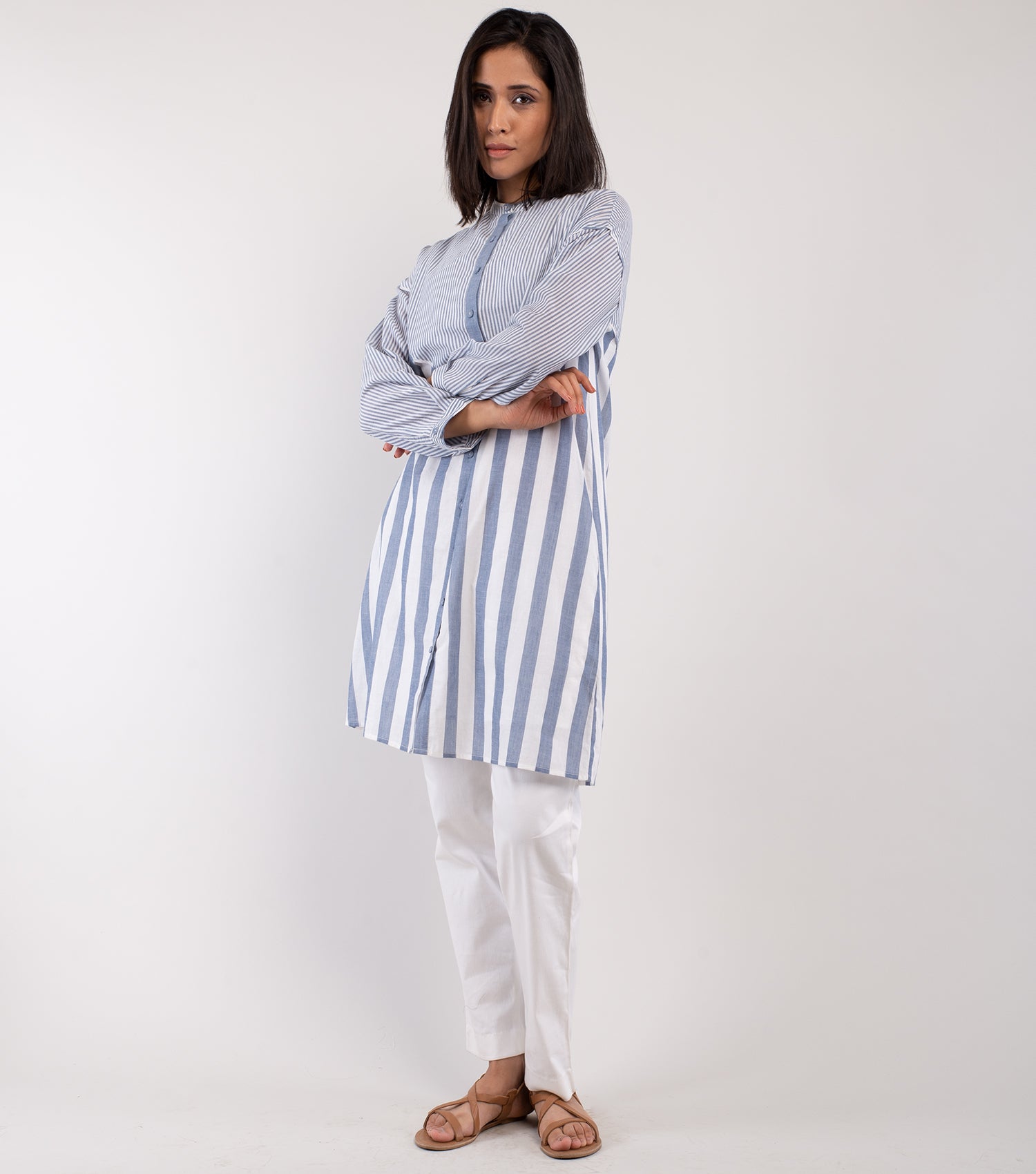 Blue & White Striped Cotton Tunic