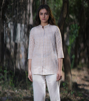 Beige & Natural Woven Cotton Checkered Shirt