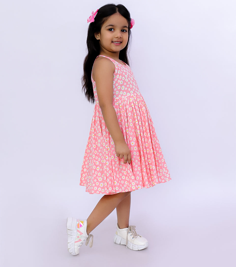 FLORAL BREEZE PINK SUMMER DRESS FOR GIRLS