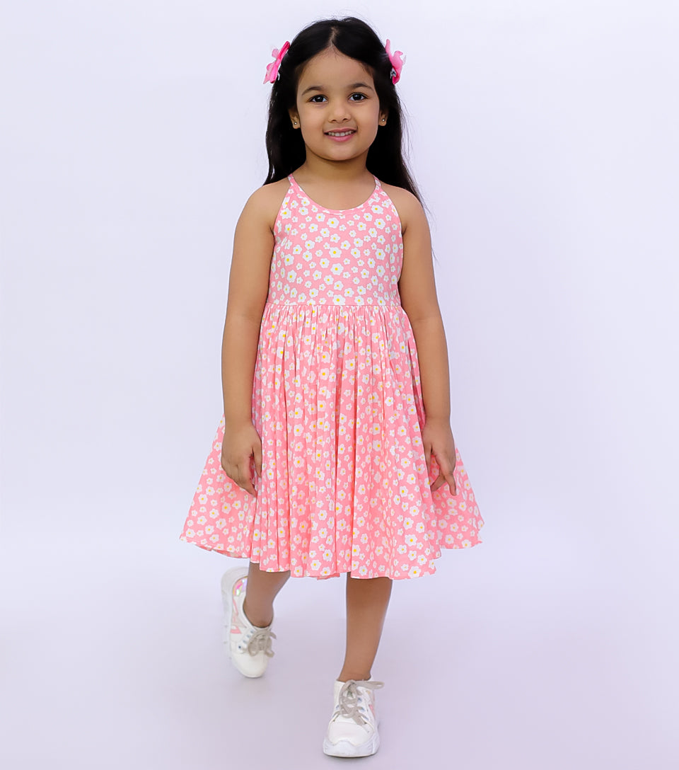 FLORAL BREEZE PINK SUMMER DRESS FOR GIRLS