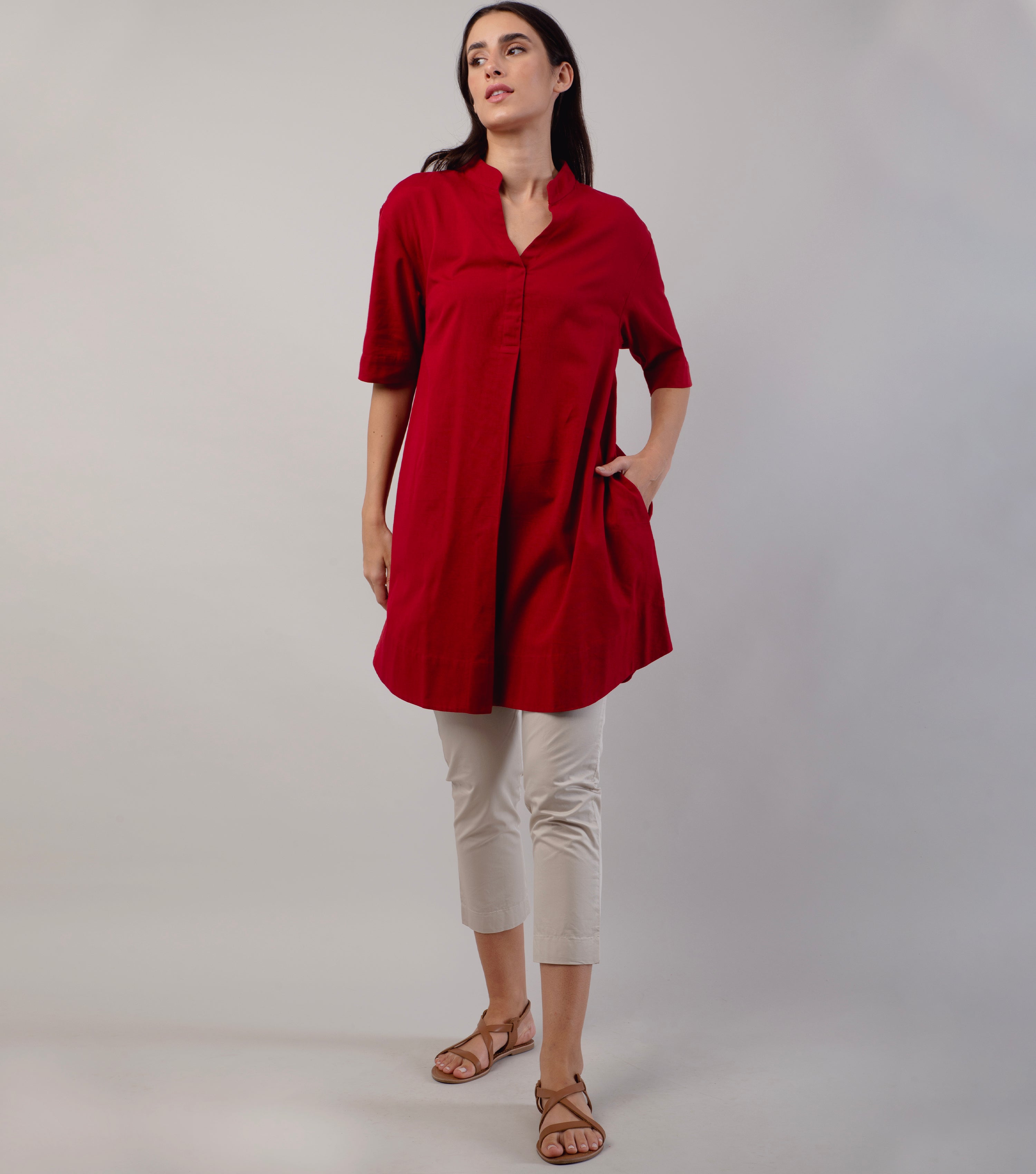 Red Cotton Linen Tunic