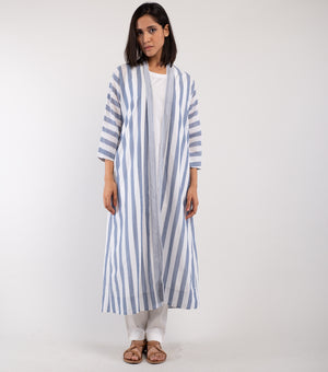 Blue & White Striped Cotton Cape Set