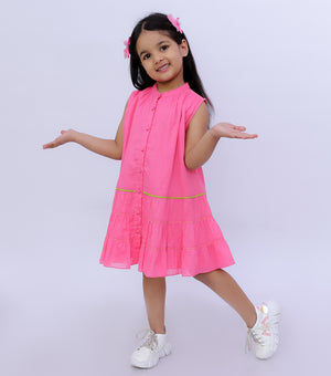 A-Line Cut Sleeveless Gathered Dress For Girls