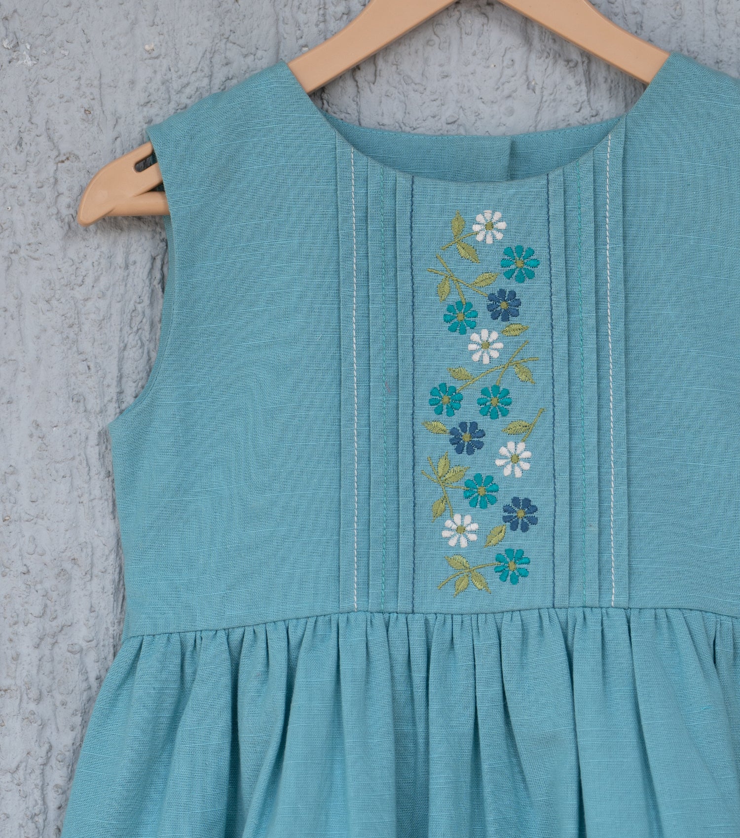 Blue Blossom Elegance Linen Dress For Girls