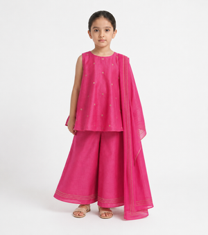 Pink Chanderi Flared Kurta & Sharara Set