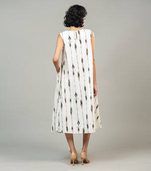 White Printed Cotton Sleeveless Midi Dress