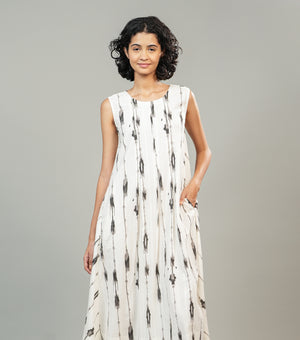 White Printed Cotton Sleeveless Midi Dress