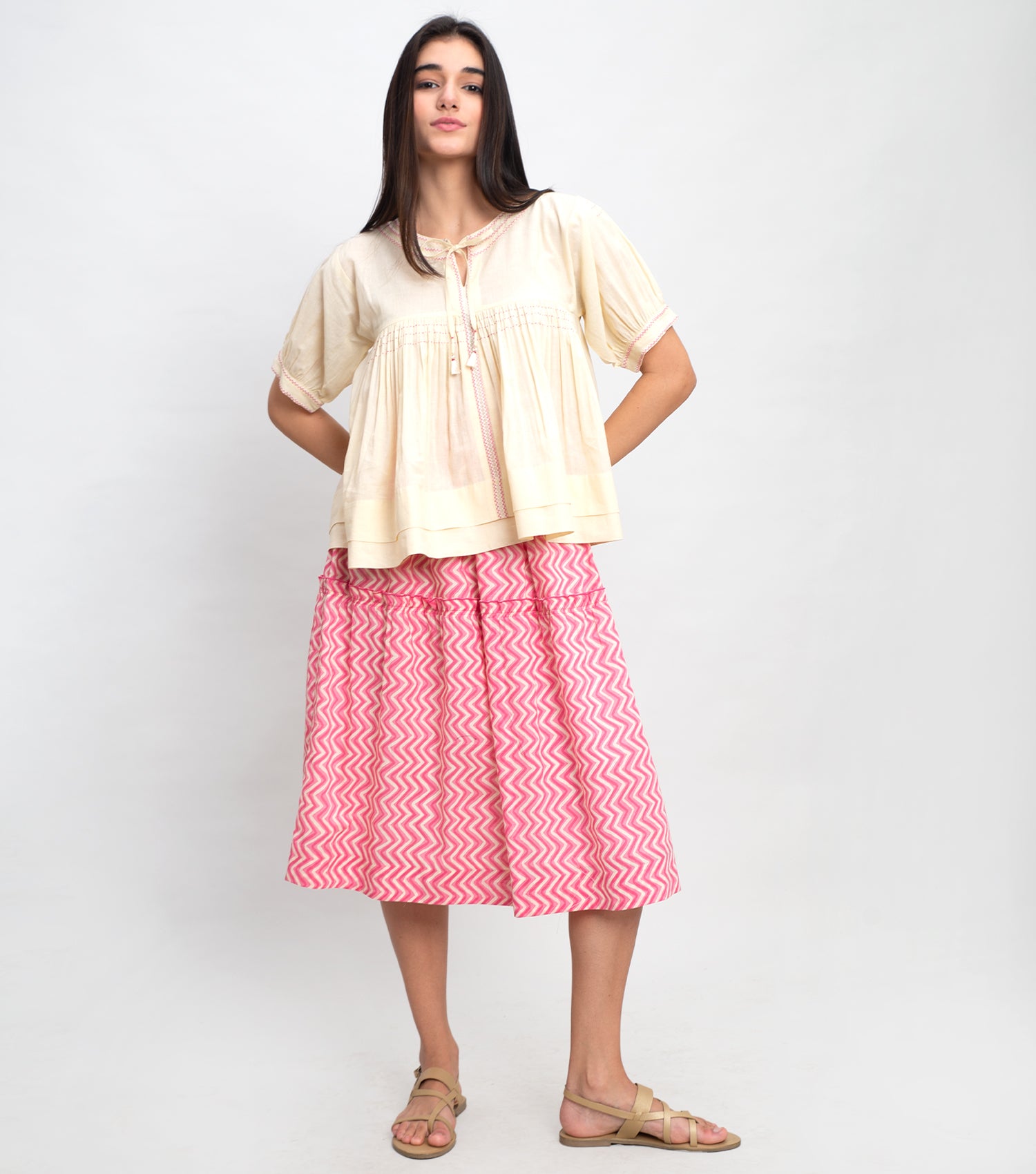 Pink Printed Cotton Skirt