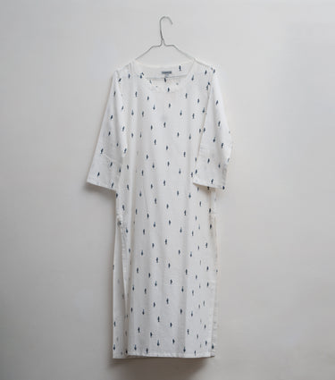 White Printed Cotton Kurta