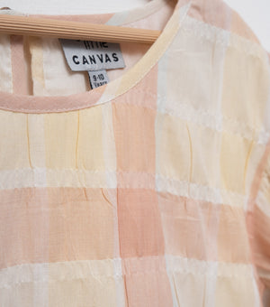 Beige Checked Cotton Dress For Girls