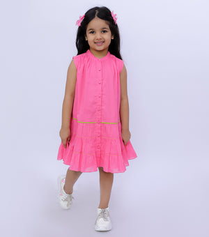 A-Line Cut Sleeveless Gathered Dress For Girls