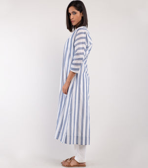 Blue & White Striped Cotton Cape Set